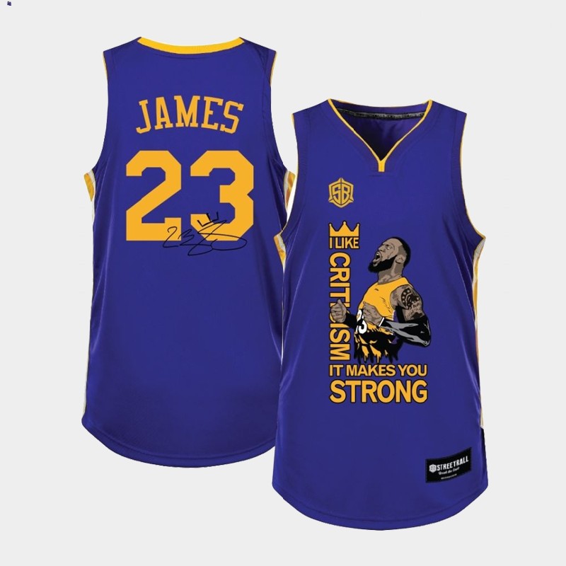 Men's Los Angeles Lakers LeBron James #23 NBA I Like Criticism Nickname Purple Basketball Jersey BVL0183YP